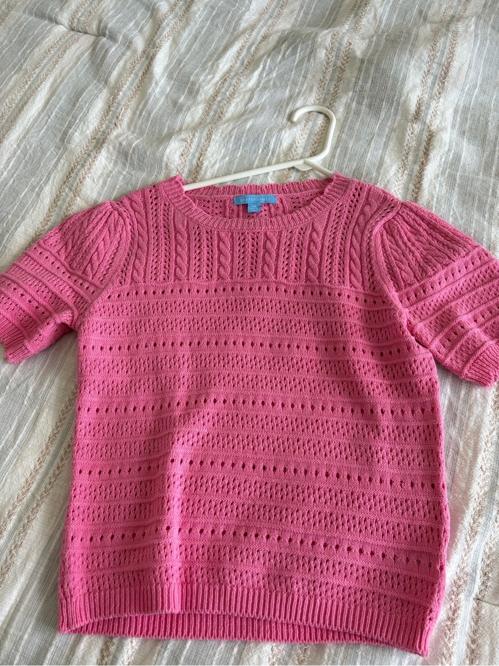 Bright Pink Short-Sleeve Crewneck Knit Sweater